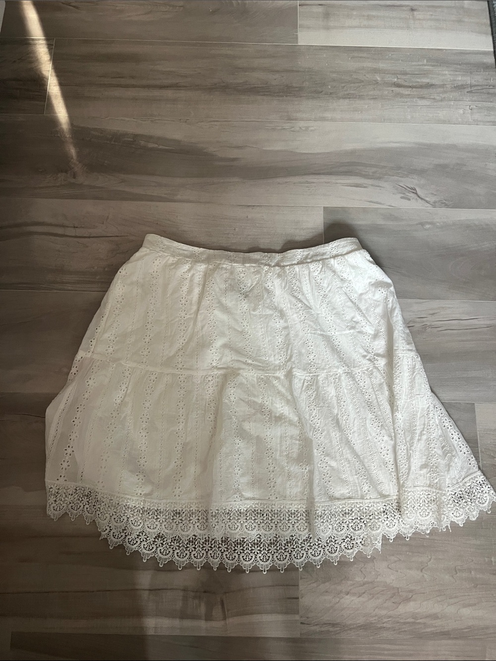 Lane Bryant White Eyelet Skater Skirt with Scalloped Lace Hem
